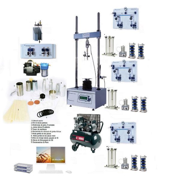 Sistema Triaxial Estándar Con Adquisición Automatica De Datos Externos/ Sitema De Presion: Interfaz De Aire/Agua Para Tres Celdas Triaxiales